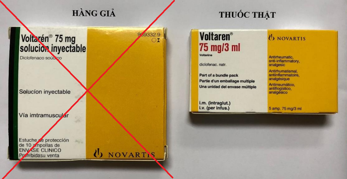 Cảnh báo về thông tin quảng cáo về sản phẩm thuốc Voltarén 75 mg nghi ngờ giả 